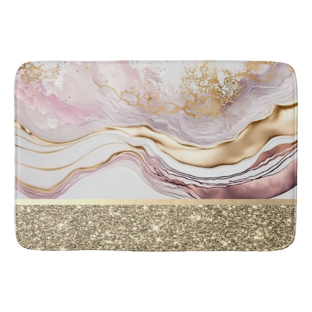 Stilvoller Gold Glitzer Shiny Pink Marmor Badematte (Vorderseite)