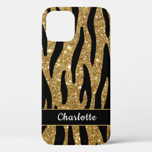 Stilvoller Gold Glitzer Tiger Stripe Name Case-Mate iPhone Hülle