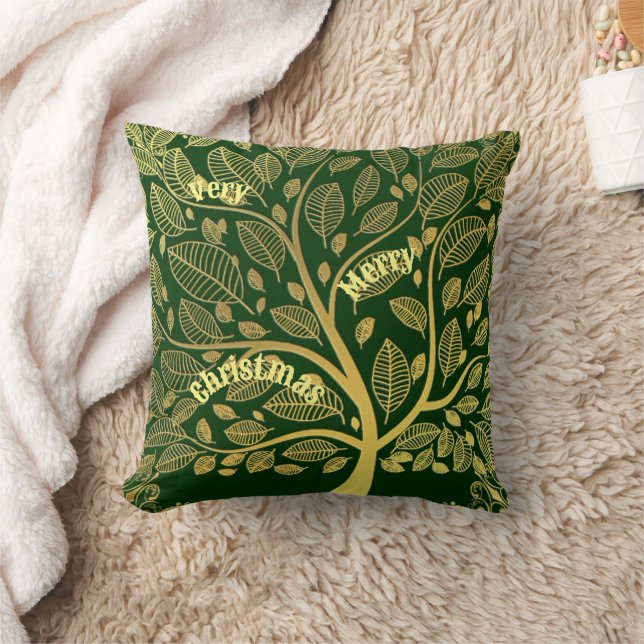 Stilvoller Goldbaum des Lebens Foliage Frohe Weihn Kissen (Decke)