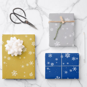 Stilvoller goldener blauer Schneekristall Weihnach Geschenkpapier Set