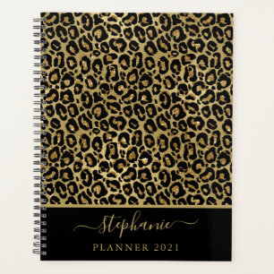 Stilvoller goldener Glitter-Leopard-Tierdruck-Mono Planer