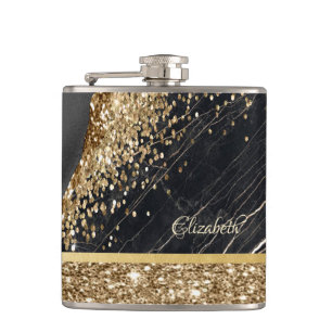 Stilvoller goldener Glitter-Pailletten Schwarz Mar Flachmann