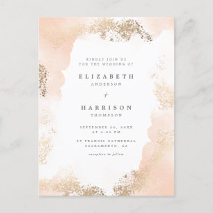 Stilvoller Goldstaub u. erröten Aquarell-Hochzeit Einladungspostkarte