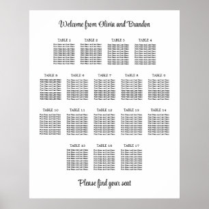 Stilvoller Hochzeitssitzplan Poster für 17 Tische