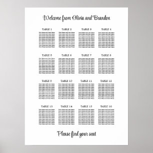 Stilvoller Hochzeitssitzplanposter für 16 Tische Poster