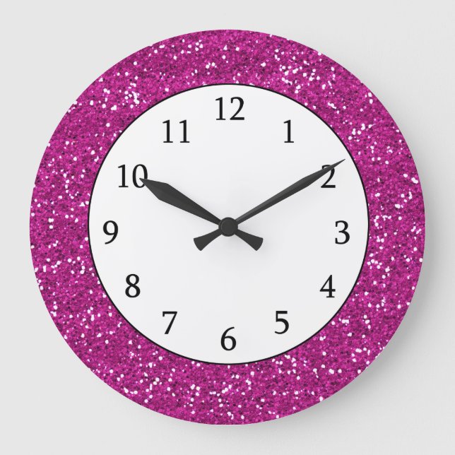 Stilvoller Hot Pink-Glitzer Große Wanduhr (Vorderseite)
