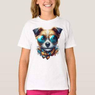 Stilvoller Hund mit Brille Buntes modernes Haustie T-Shirt