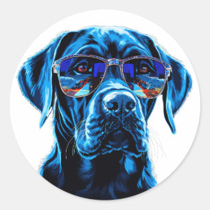 Stilvoller Hund mit Reflektiver Sonnenbrille Runder Aufkleber