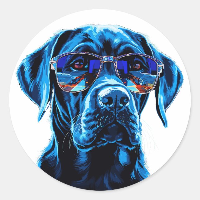 Stilvoller Hund mit Reflektiver Sonnenbrille Runder Aufkleber (Vorderseite)