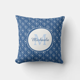 Stilvoller Klassisch Blauer Monogramm-Name Herz Pu Kissen