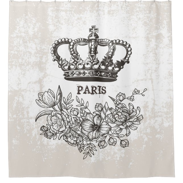 Stilvoller Kronen-Blumegrunge-alter Blick Paris Duschvorhang (Vorderseite)