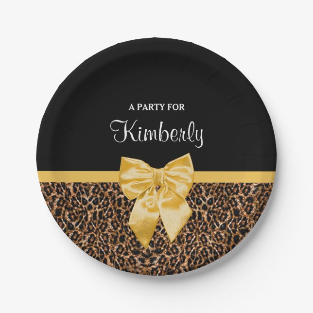 Stilvoller Leopard-Druck-eleganter gelber Bogen Pappteller (Vorderseite)