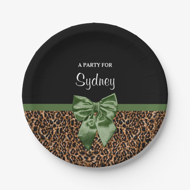 Stilvoller Leopard-Druck-eleganter grüner Pappteller (Vorderseite)