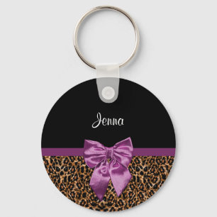 Stilvoller Leopard-Druck-eleganter lila Bogen und Schlüsselanhänger