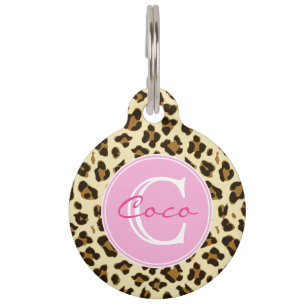 Stilvoller Leopard-Druck und rosa Monogramm Haustiermarke