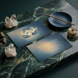 Stilvoller leuchtender Lotus und blauer Grunge-Yog Visitenkarte
