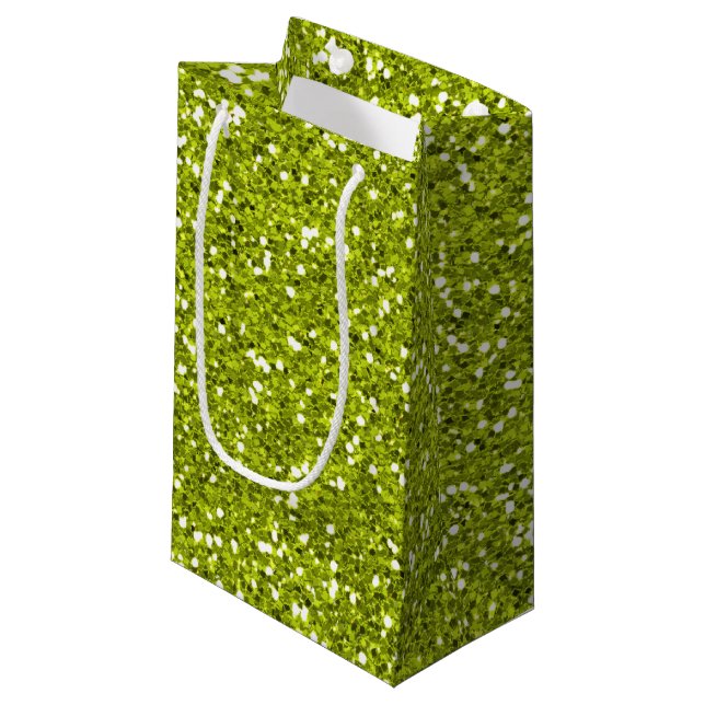 Stilvoller Limoner grüner Glitzer Kleine Geschenktüte (Vorderseite Schrägansicht)