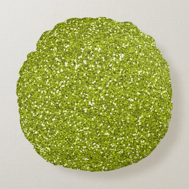 Stilvoller Limoner grüner Glitzer Rundes Kissen (Vorderseite)