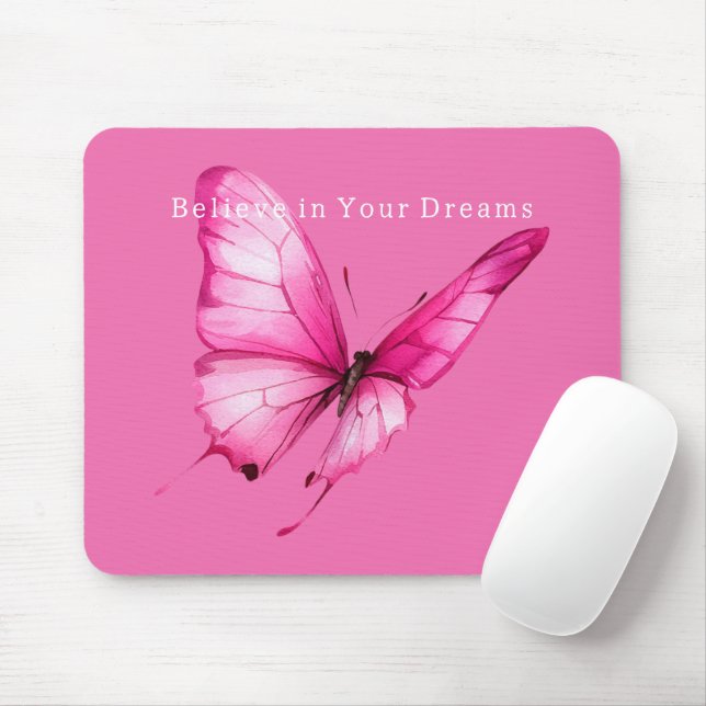 Stilvoller Mädchenhafter Rosa Schmetterling Mousepad (Mit Mouse)