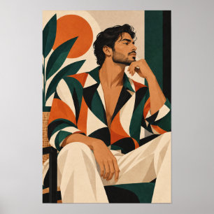 Stilvoller Mann in Orange und Grün Moderne Wandkun Poster