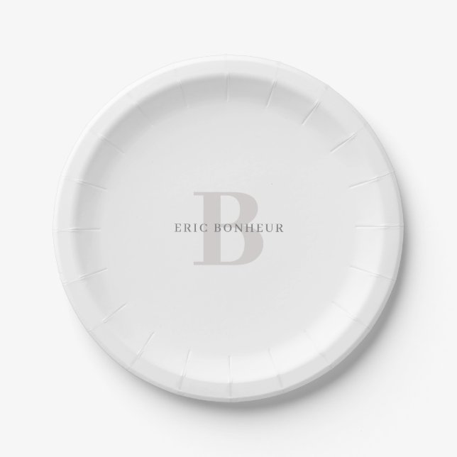 Stilvoller moderner Name und Monogramm Pappteller (Vorderseite)