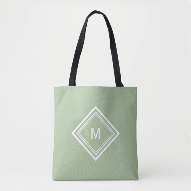 Stilvoller moderner Salbeigrüner Custom-Monogramm Tasche (Vorderseite)