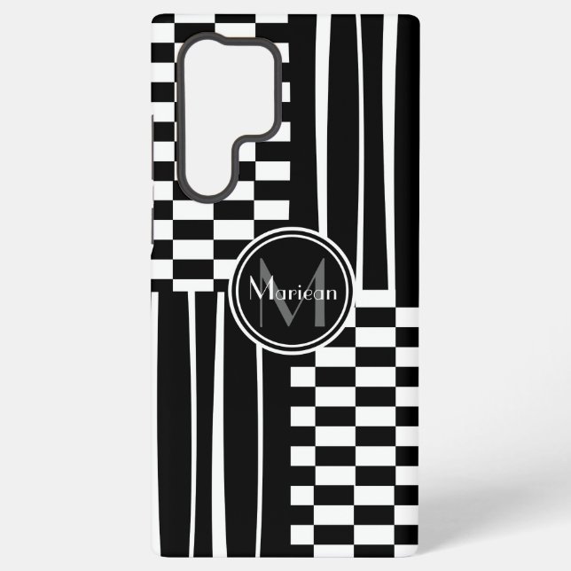 Stilvoller Monogramm-Karo und Streifen Samsung Galaxy Hülle (Rückseite)