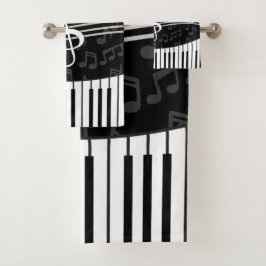 Stilvoller Musiknoten-dreifacher Clef und Klavier Badhandtuch Set