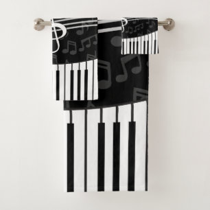 Stilvoller Musiknoten-dreifacher Clef und Klavier Badhandtuch Set