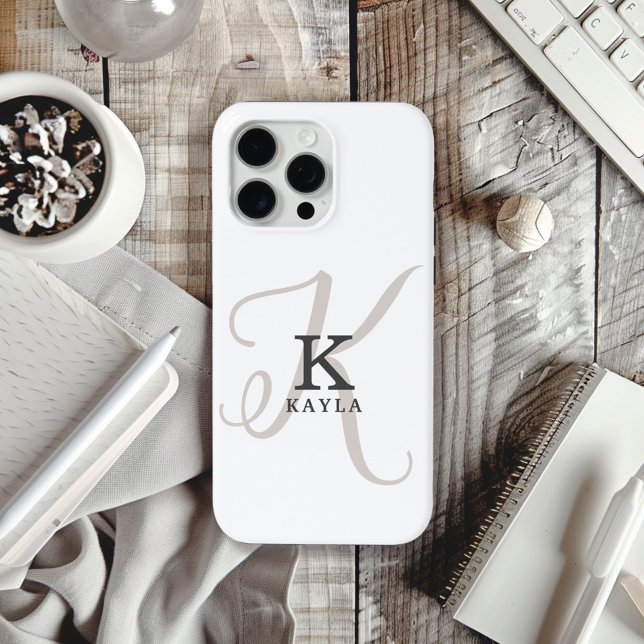 Stilvoller Name mit Kalligraphie Monogram auf Weiß Case-Mate iPhone Hülle (Von Creator hochgeladen)