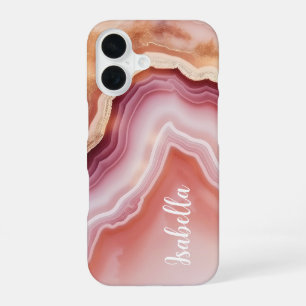 Stilvoller Name Pink Gold Achatmarmor iPhone 16 Hülle