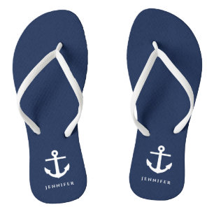 Stilvoller Navy Blue Nautical Anchor Individuelle  Flip Flops