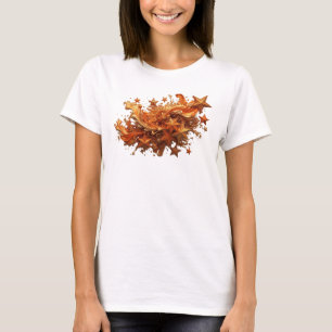 Stilvoller Orange GOLDENE STERNE Druck T-Shirt