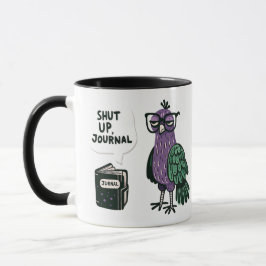 Stilvoller Pfau mit Brille - "Shut Up, Journal" Tasse