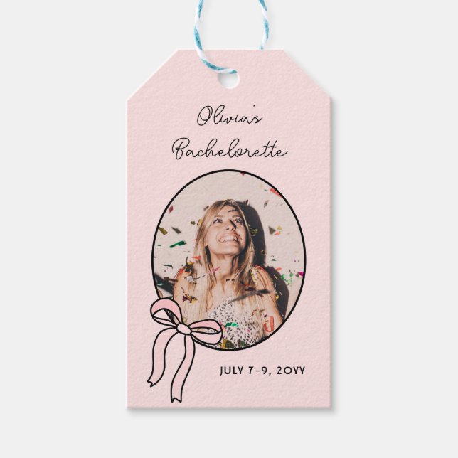 Stilvoller Pink Bow Girly Junggeselinnen-Abschied Geschenkanhänger (Vorderseite)