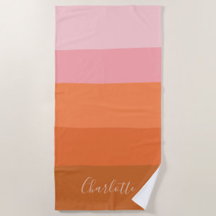 Stilvoller Pink Orange Abstrakter Streifen Schrift Strandtuch