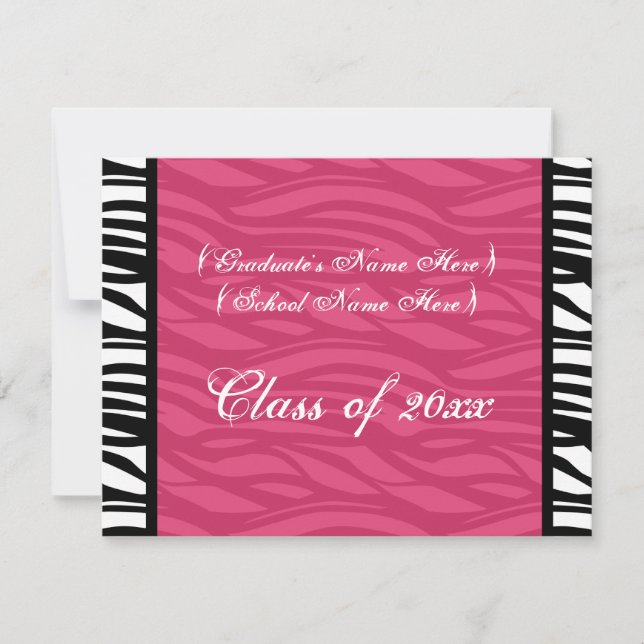 Stilvoller Pink Zebra Feminine Abschluss Einladung (Vorderseite)