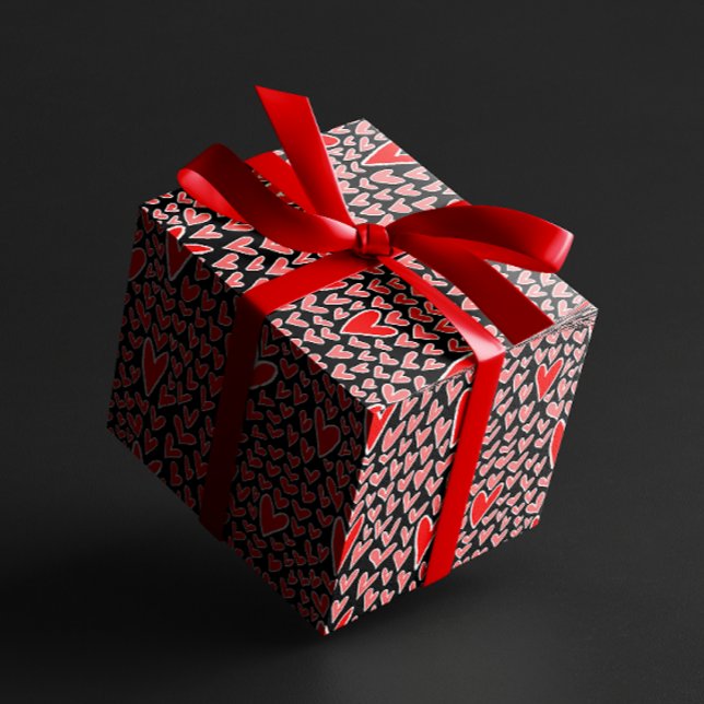 Stilvoller Red Hearts Pattern Valentinstag Geschenkpapier (Von Creator hochgeladen)