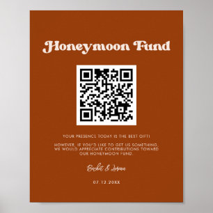 Stilvoller Retro-Burnt Orange Honeymoon-Fonds QR-C Poster