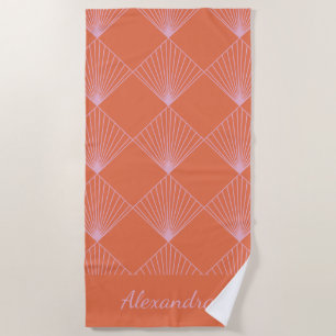 Stilvoller Retro-Orange-Pink-Art-Deco-Personalisie Strandtuch
