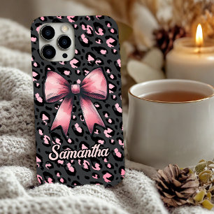 Stilvoller Rosa Coquette Leopardenprint-Monogramm iPhone 16 Hülle