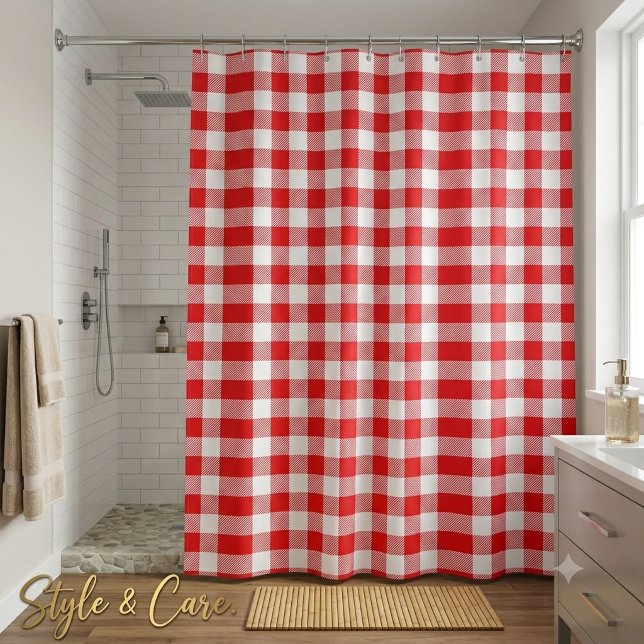 Stilvoller roter und weiß karierter Duschvorhang (Stylish Red and White Checkered Shower Curtain)