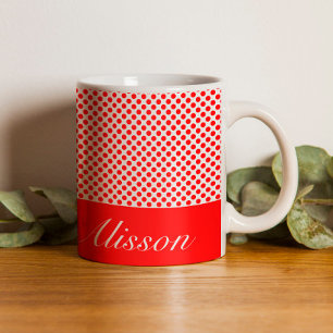 Stilvoller roter weißer Polka-Punkte-Schriftzug mi Kaffeetasse