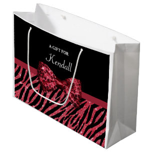 Stilvoller roter Zebra-Druck IMITAT Glitz-Bogen Große Geschenktüte