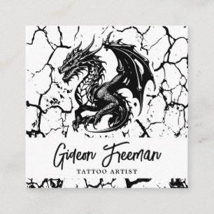 Stilvoller Schwarz-Weiß-Drache Tattoo-Künstler Quadratische Visitenkarte