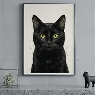 Stilvoller Schwarzkatzen-Illustrationsposter Poster