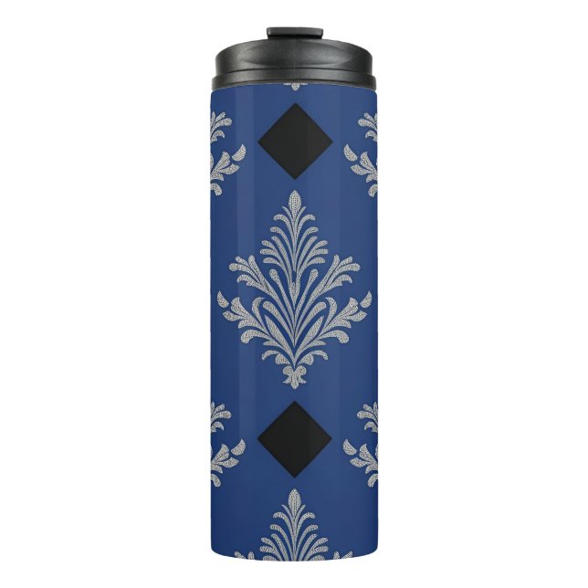 Stilvoller Silber-Damask-Thermalbecher Thermosbecher (Vorderseite)