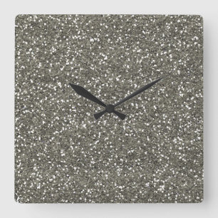 Stilvoller silberner Glitzer Quadratische Wanduhr