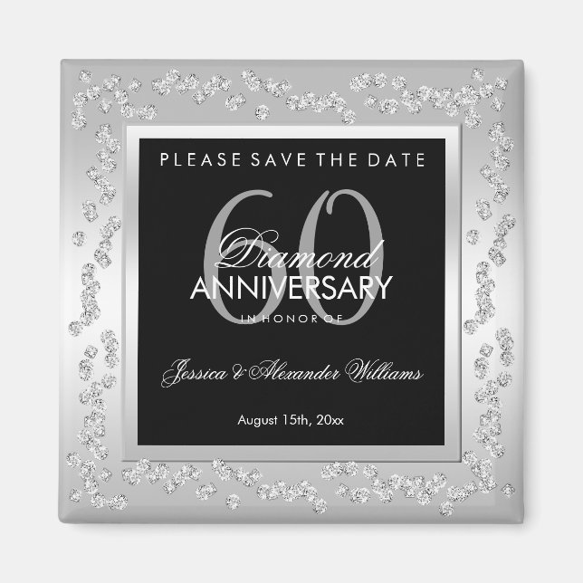 Stilvoller silberner Hochzeitstag der Diamant-60. Magnet (Vorne)