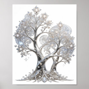 Stilvoller silberner WINTERBAUM Poster